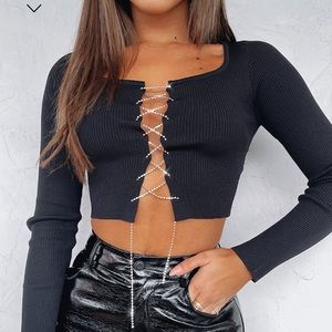 White fox boutique top, black, size M